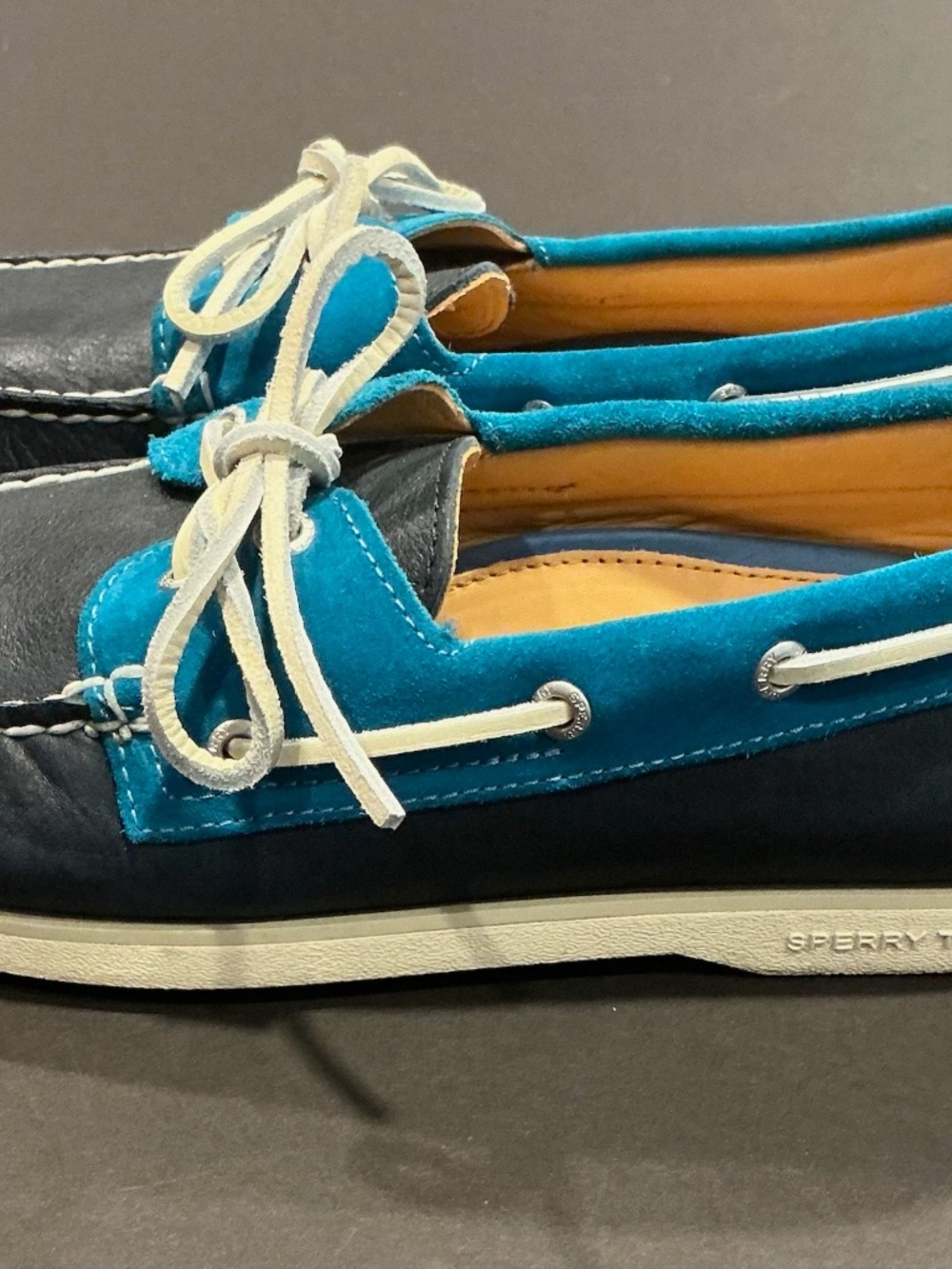 Sperry Top Sider Leather Suede Boat Shoes Blue Colorblock Men’s Size 10 - Picture 9 of 16